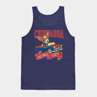 Funny and cute Chihuahua dog in a vintage retro classic car with red white and blue flags tee Tank Top